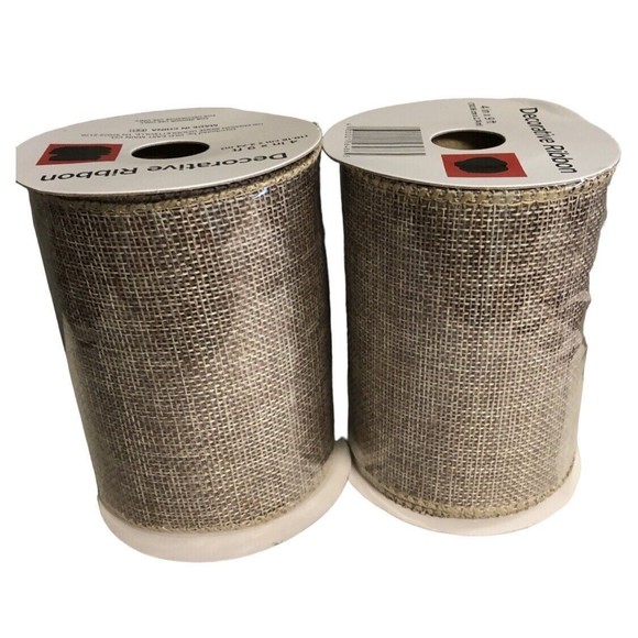 Beige Burlap Look Fabric Wired Edge Ribbon 4 x 9 Ft - Picture 2 of 5